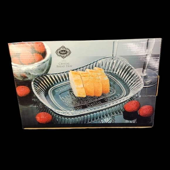 Godinger Lead Crystal Bread Serving Tray Shannon Clear Glass Food Buffet New - Picture 4 of 10